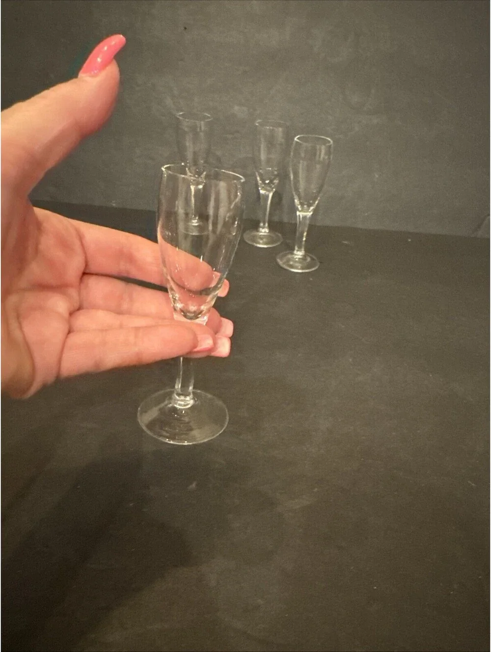 Set Of 4 Vintage Mini Champagne Tasting Flute/Shot Glasses 4 3/8” Tall